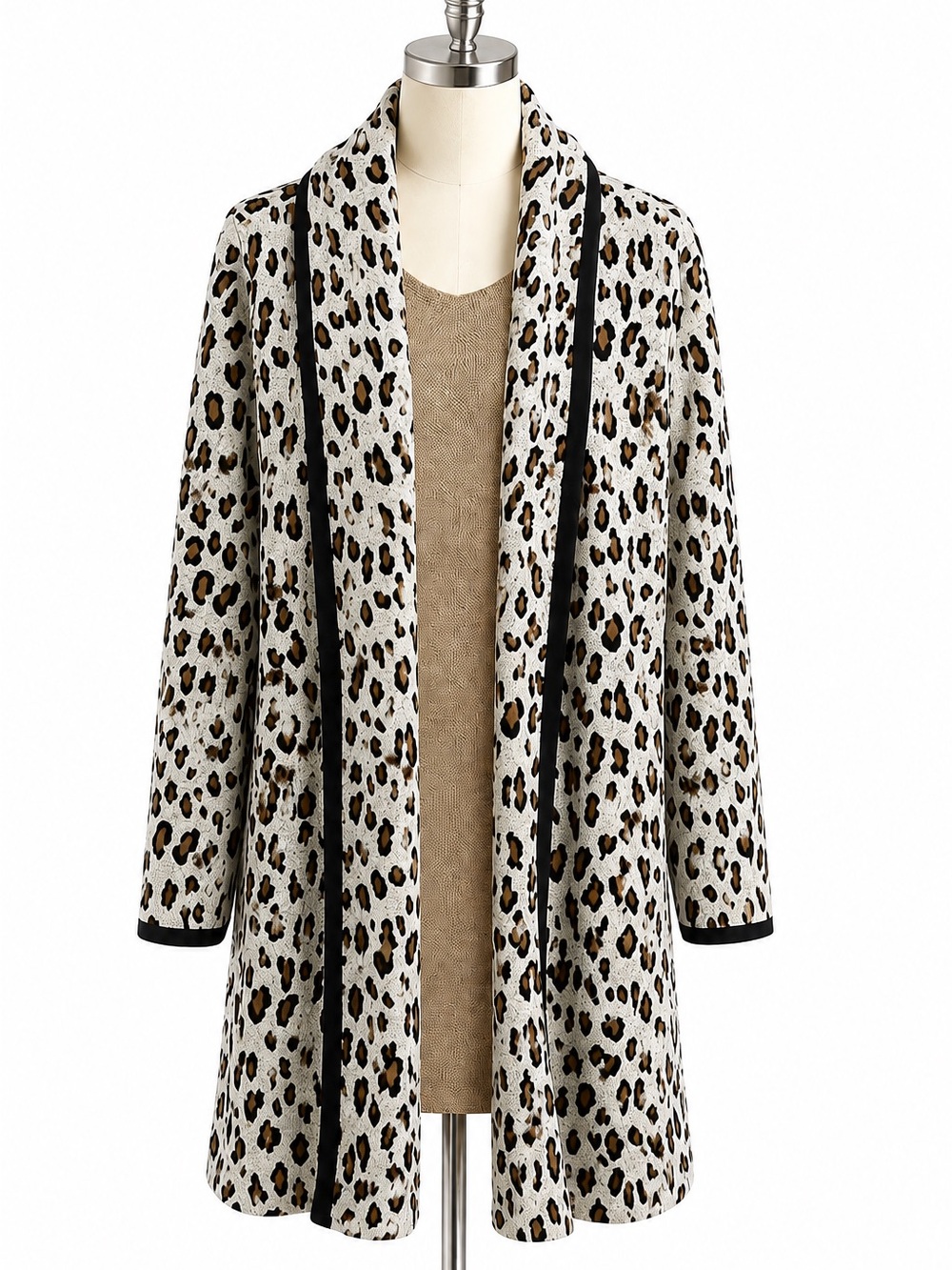 Calvin Klein Cream Leopard Print Open Cardigan with Black Trim